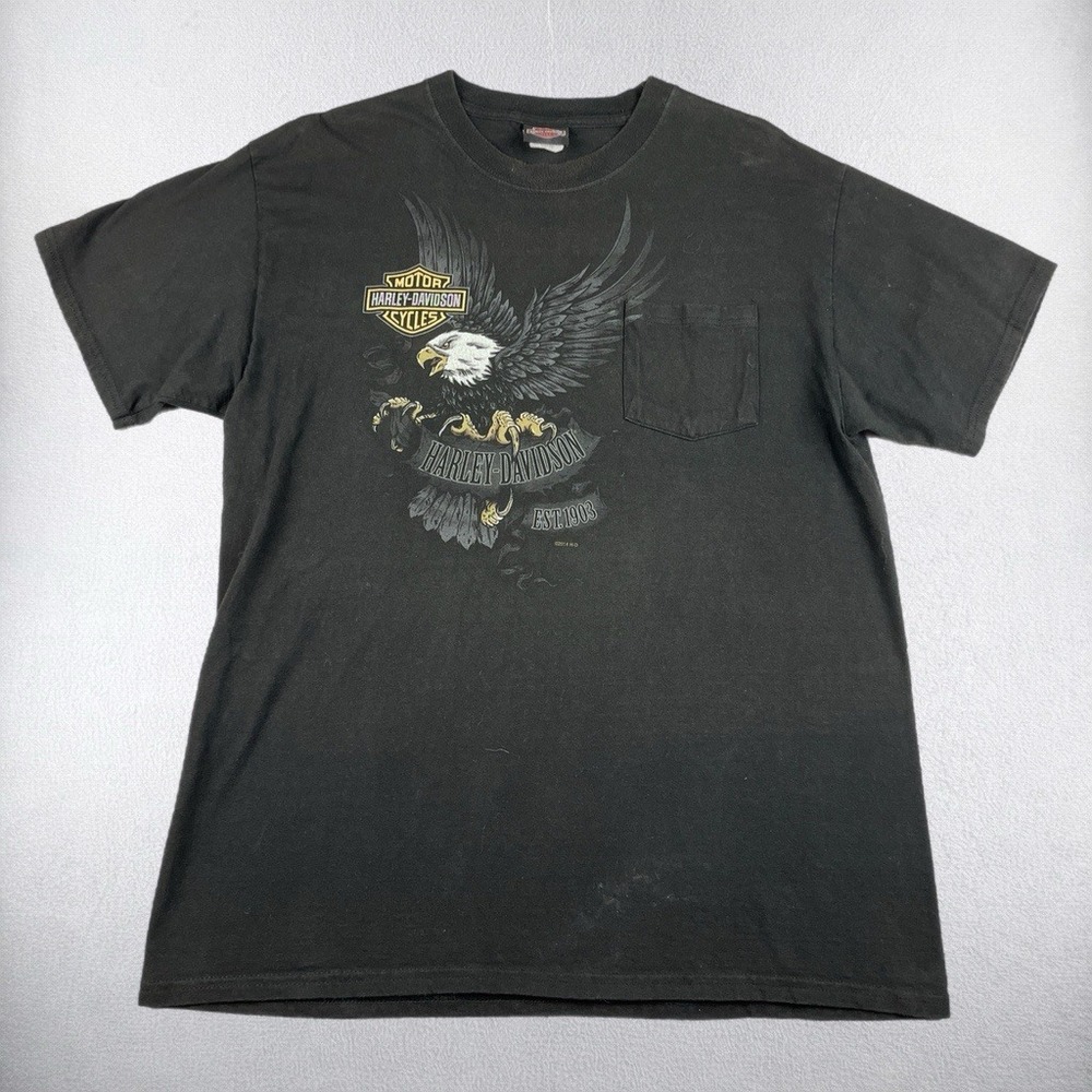 Harley Davidson Pocket T-Shirt Mens Large Black Pensacola FL Eagle Graphic Tee